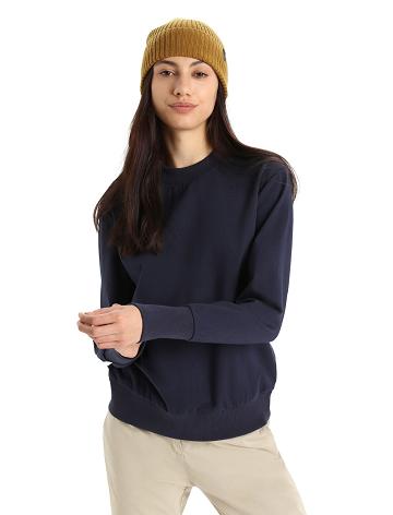 Midnight Navy Women's Icebreaker Merino Central II Long Sleeve Sweatshirts | USA 1617AHKP